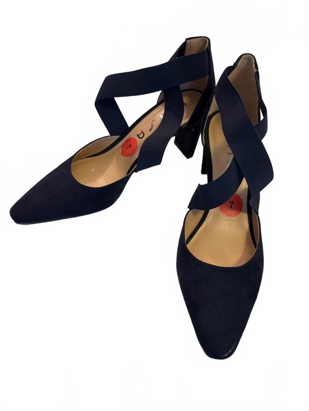 Unisa Navy Pointed Toe Heels w/Crisscross Elastic Straps